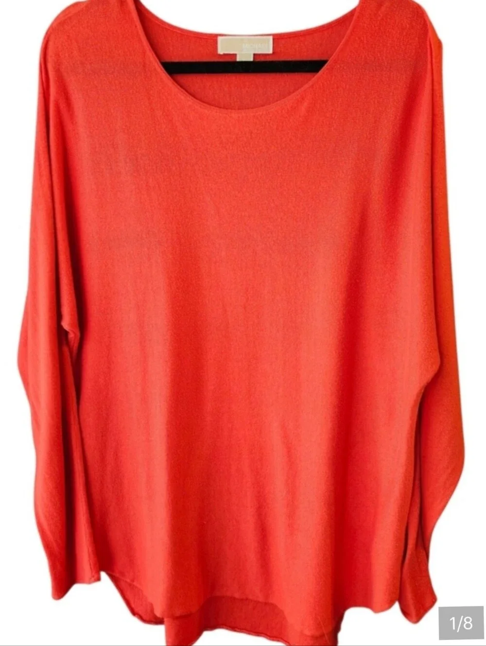 Michael Kors Coral Orange Lightweight Dolman Sleeve Sweater XL Hi Low Hem